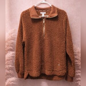 Calvin Klein Small Teddy Sherpa Half-Zip Pullover - Rust Brown